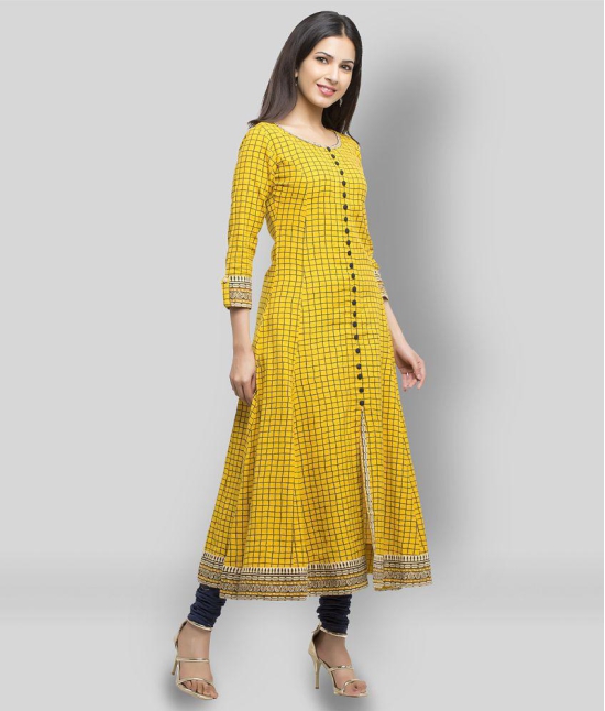 Yash Gallery - Yellow Cotton Blend Womens Front Slit Kurti ( Pack of 1 ) - XS