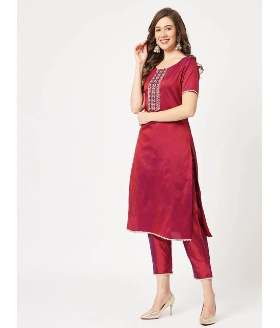 Pannkh Womens Festive Embroidered Round Neck Kurta And Contrasting Pants - None