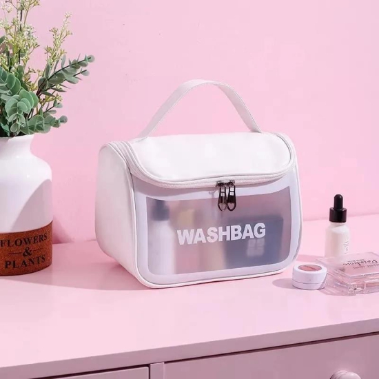 The Bhaarat Store Culture Clear Toiletry Bag, Wash Make Up Bag PVC Waterproof Zippered Cosmetic Bag, Portable Carry Pouch for Women Men (D Shape Multicoloured)