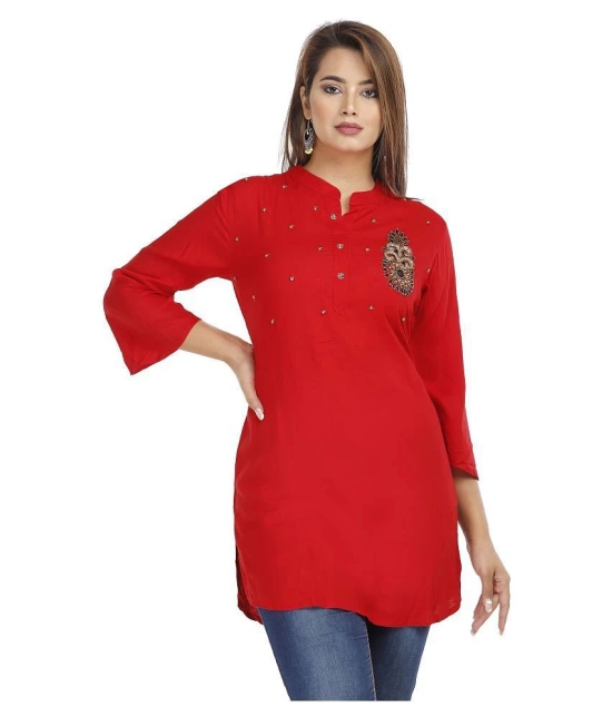 JC4U - Red Rayon Womens Straight Kurti ( Pack of 1 ) - L