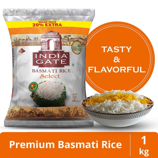 India Gate Select Basmati Rice - 1 kg with 20% Extra