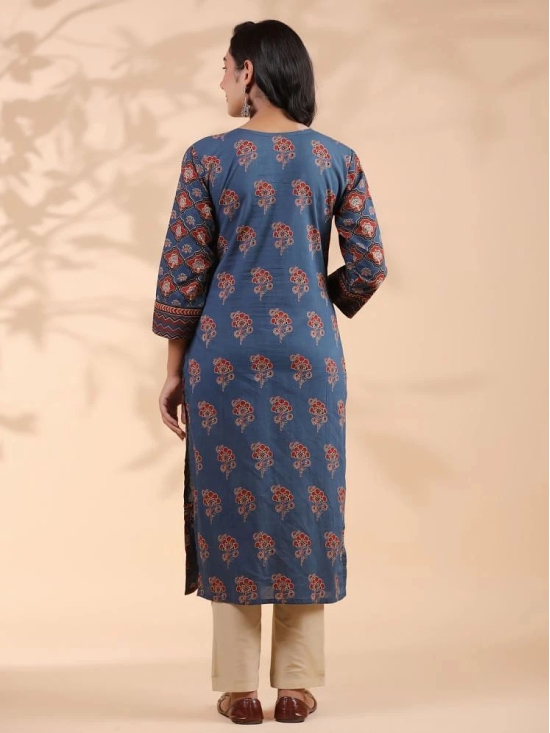 Vbuyz Cotton Printed Straight Womens Kurti - Blue ( Pack of 1 ) - None