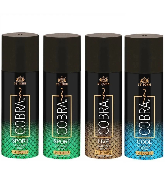 ST.JOHN Cobra Sport 150ml*2 & Live, Cool 150ml Each Deodorant Spray for Men (600ml) Pack of 4