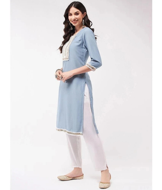 Pannkh Art Silk Embellished Straight Womens Kurti - Blue ( Pack of 1 ) - None