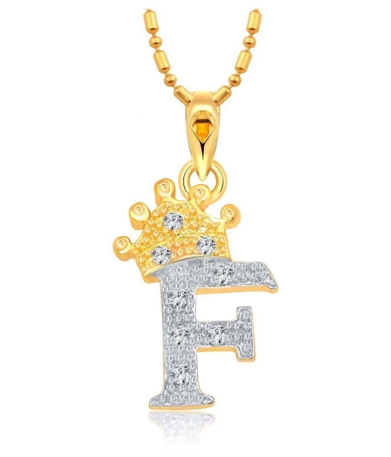 Vighnaharta Royal Crown F Letter CZ Gold and Rhodium Plated Alloy Pendant for Men and Women -[VFJ1279PG] - Golden