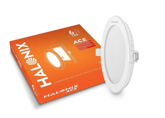 Halonix Ace 6W 6500K Cool white Recess Round led downlighter | Pack of 2 | Cut Out: 4 inch | LED Ceiling Light for Home and Hall