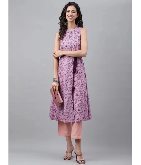 Janasya - Lavender Cotton Womens A-line Kurti ( Pack of 1 ) - None