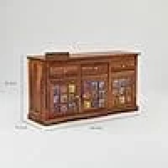 SAHIRAM CHOUDHARY ; Solid Sheesham Wood Wooden Cabinet Sideboard with 3 Drawers and 3-Door Storage (Honey Finish)