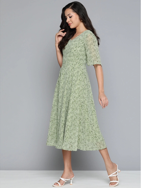 Jompers Floral Georgette A-Line Midi Dress-XXL / Green