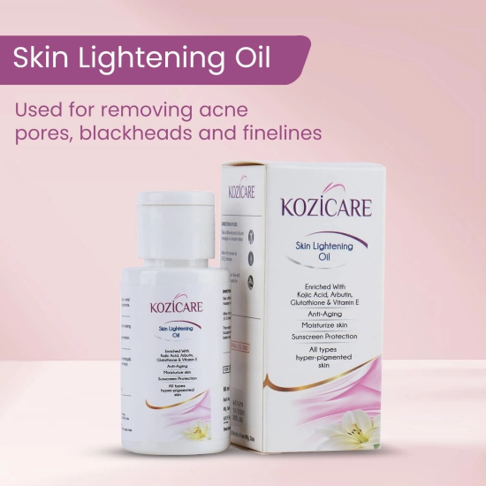 Kozicare Skin Whitening Fairness Oil  Kojic Acid Glutathione Arbutin Vitamin E 60 ml-Kozicare Skin Whitening Fairness Oil ( Kojic Acid, Glutathione, Arbutin, Vitamin E), 60 ml