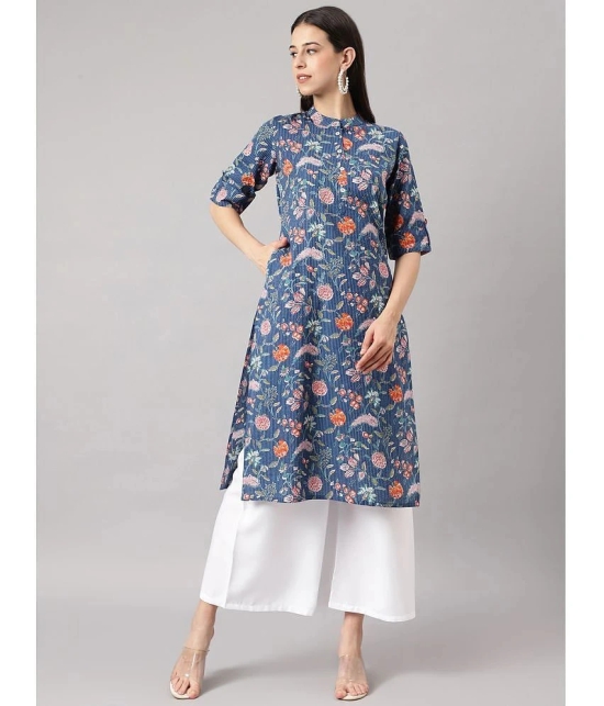 Divena - Blue Cotton Womens Straight Kurti ( Pack of 1 ) - None