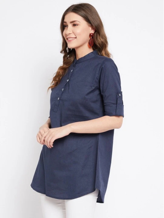 Women Blue Mandarin Collar Tunic