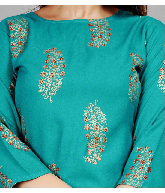 Smien - Turquoise Straight Rayon Women's Stitched Salwar Suit ( Pack of 1 ) - None