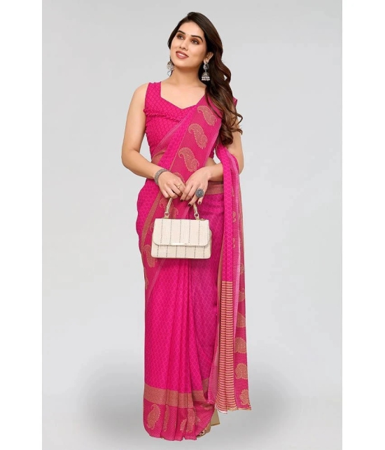 ANAND SAREES Georgette Printed Saree With Blouse Piece - Pink ( Pack of 1 ) - Pink