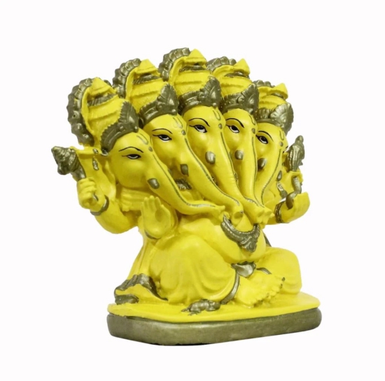 COPPERHOARD Panchmukhi Ganesh Blessing Ganesha Statue Murti for Home Temple Decor (Yellow)