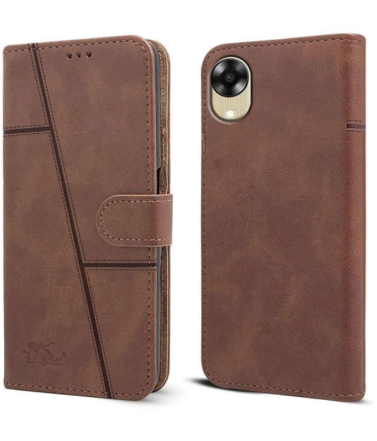 NBOX - Brown Artificial Leather Flip Cover Compatible For Oppo A17K ( Pack of 1 ) - Brown