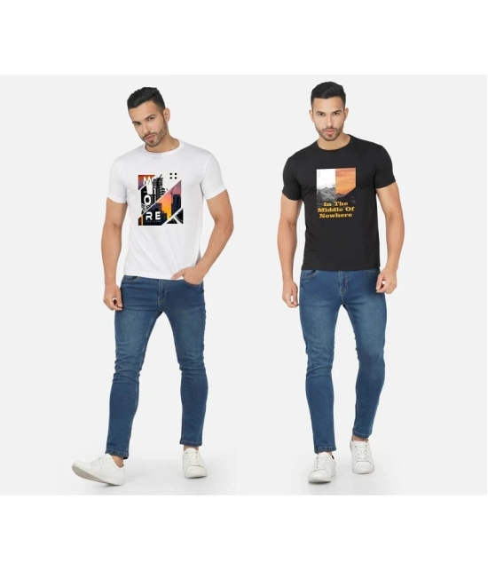 CHOZI Cotton Blend Regular Fit Printed Half Sleeves Mens T-Shirt - Multicolor ( Pack of 2 ) - None