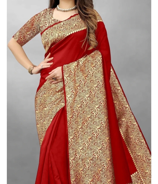 Gazal Fashions Banarasi Silk Embellished Saree With Blouse Piece - Red ( Pack of 1 ) - Red