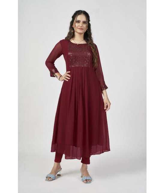 Estela - Maroon Georgette Women's Flared Kurti ( Pack of 1 ) - None