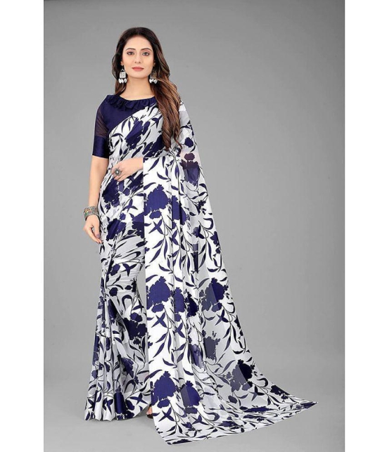 Sitanjali - Navy Blue Georgette Saree With Blouse Piece ( Pack of 1 ) - Navy Blue