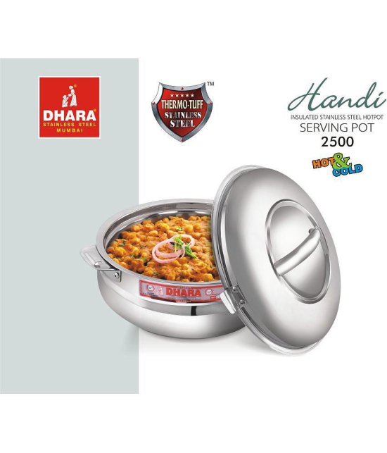 Dhara Stainless Steel Handi 2500 Silver Steel Serve Casserole ( Set of 1 , 1800 mL ) - Silver