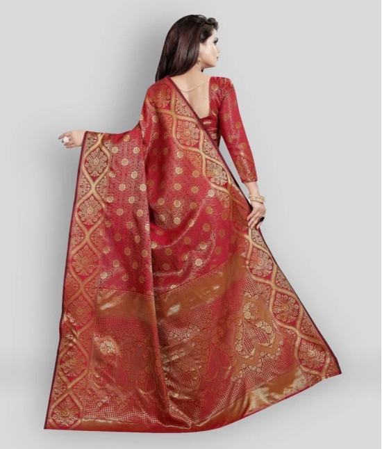 Gazal Fashions - Red Banarasi Silk Saree With Blouse Piece (Pack of 1)