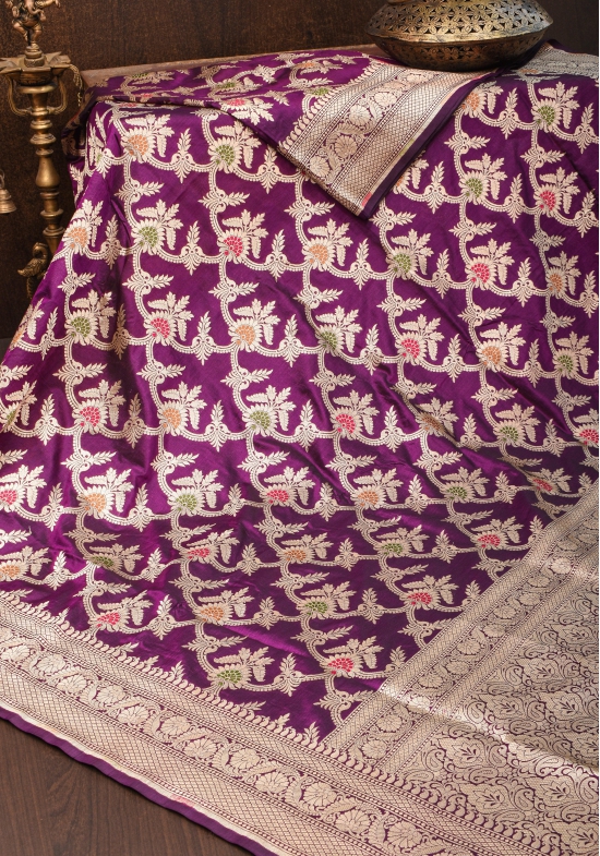 Purple Exquisite Banarasi Meenakari Jaal Katan Saree| SILK MARK CERTIFIED