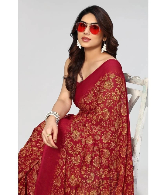 Anand Sarees Georgette Printed Saree Without Blouse Piece - Red ( Pack of 1 ) - Red