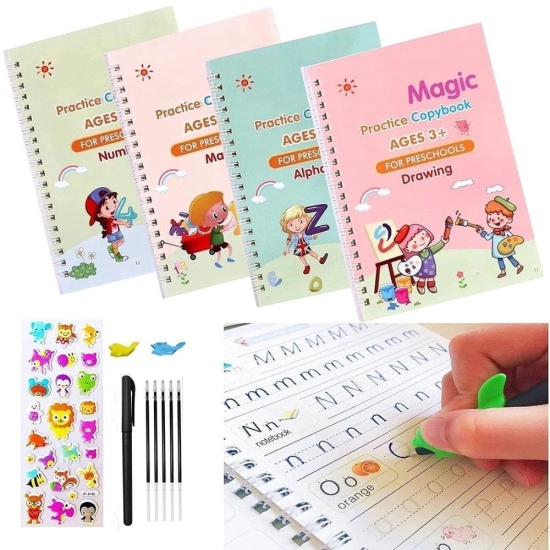 AYBOR (4 Book+10 Refill) Magic Practice Copybook for Kids Reusable Number & Letter Tracing Books Drawing & Math Practice Books Print Handwriting Workbook for Beginners Preschoolers