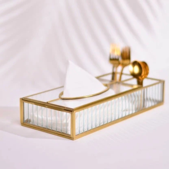 Fluted Glass Tissue Box with Compartments