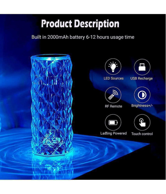 Gatih® Crystal Rose Diamond Lamp 16 Color Changing Rose Crystal Diamond ,USB Rechargeable Touch Bedside Lamp Night Light with Remote Control, for Bedroom Living Room Party Dinner Decor - Mul