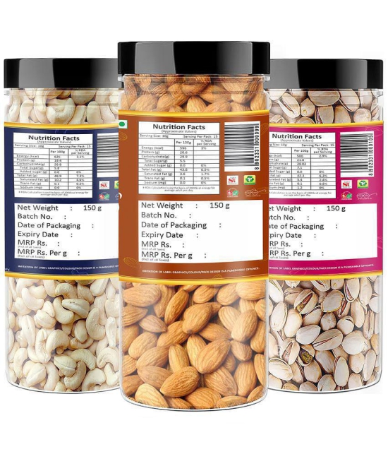 YUM YUM Premium California Almonds (150g) Pista (150g) and Cashew (150g) 450g Dry Fruits Combo Pack- Almonds, Cashews, Pistachios  (3 x 150 g)