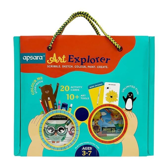 Apsara Art Explorer Kit, 20 Activity Cards for Creativity, Color Pencils, 12 Oil Pastel Colors, 12 Wax Crayons Colors, 1 Color Me Book, for 3-7 Ages Children, Fun Kit for Children, Ideal for Gifting