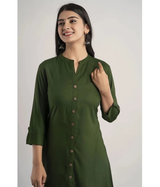 MAUKA - Green Rayon Womens Front Slit Kurti ( Pack of 1 ) - None