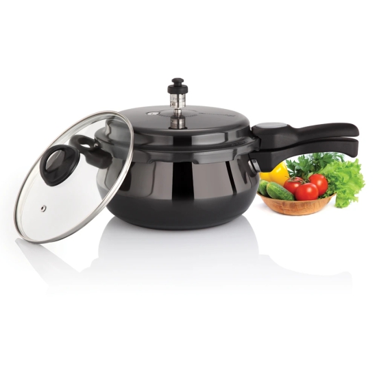 Premier Cucina Trendy Black Induction Bottom Handi Pressure Cooker With Glass Lid - 5.5 Ltr