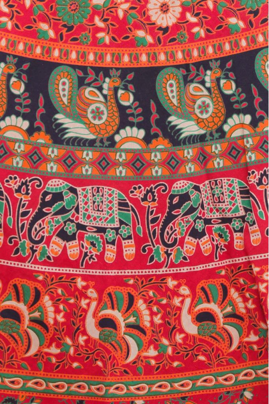 Rococco-Red Wrap-On Long Skirt from Pilkhuwa with Printed Paisleys and Elephants