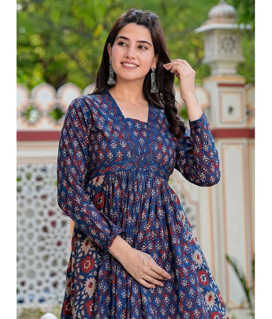 Vbuyz Cotton Printed Anarkali Womens Kurti - Blue ( Pack of 1 ) - None