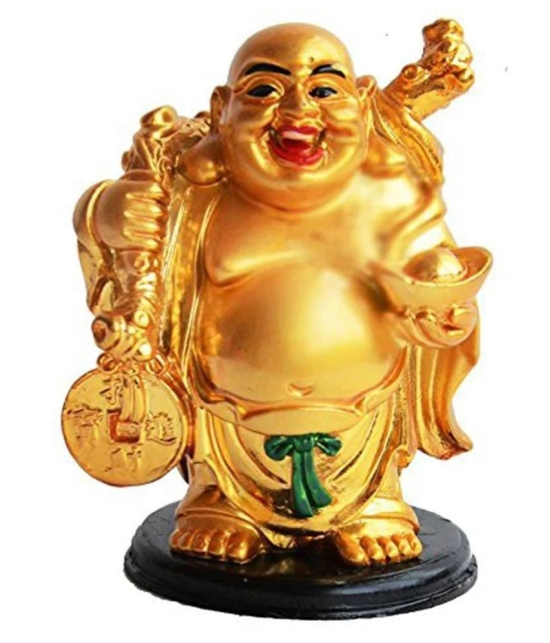 Laughing Buddha A Huge Gold Ingot Showpiece Statue for Good Luck Prosperity Health Wealth