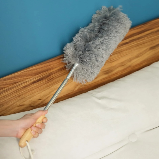 The Better Home Telescopic Flexible Duster  Wooden Handle  Fan Cleaner Brush with Long rod  Dusting Accessory  Size Adjustable  Cleaning Supplies  Dusting brush for home cleaning  Grey  1 Pack-Th