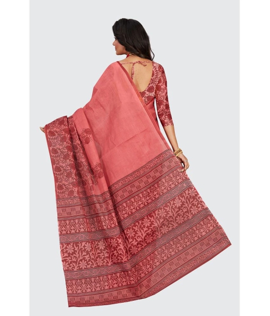 SHANVIKA - Peach Cotton Saree With Blouse Piece ( Pack of 1 ) - Peach