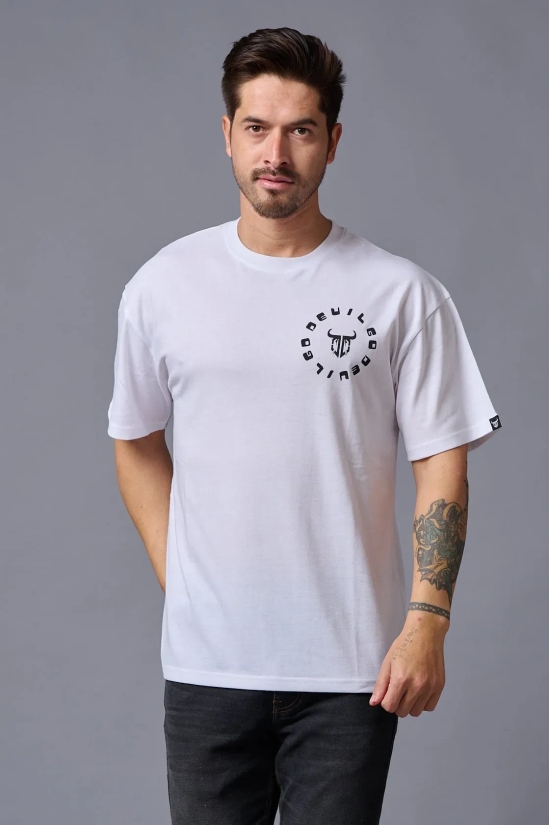 Go Devil (in Black) Printed White Oversized T-Shirt for Men S