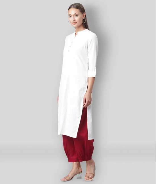 Divena - White Cotton Blend Womens Straight Kurti - XS