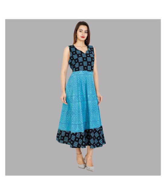 Rangun Cotton Blue A- line Dress - 2XL