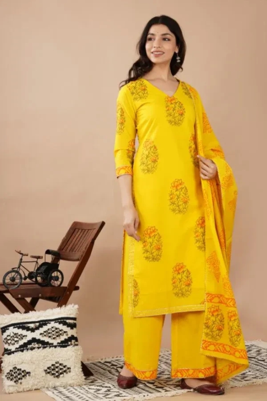 Yellow Printed Kurta Set L