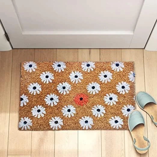 Heavy duty modern white flowers door mat