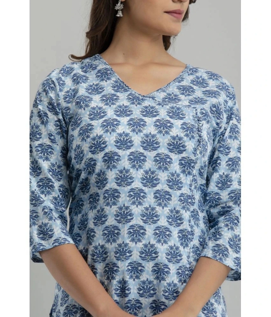 Frionkandy - Blue Cotton Womens A-line Kurti ( Pack of 1 ) - None