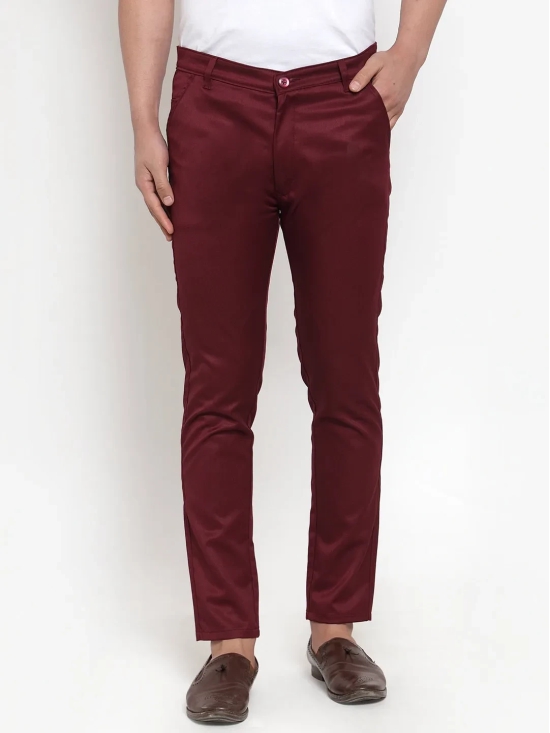 Indian Needle Men's Maroon Solid Formal Trousers-34 / Maroon