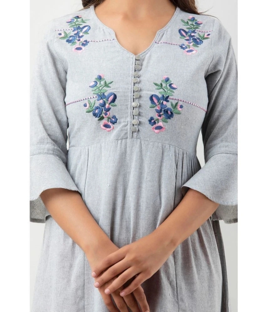 MAUKA - Silver Cotton Womens Flared Kurti ( Pack of 1 ) - None