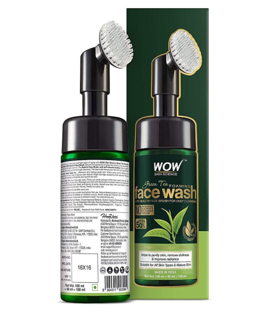 WOW Skin Science Green Tea Foaming Face Wash with Built-In Face Brush - With Green Tea & Aloe Vera Extract - For Purifying Skin, Improving Radiance - No Parabens, Sulphate, Silicones & Color