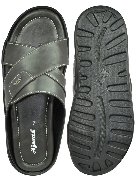 Ajanta Grey Mens Leather Slipper - None